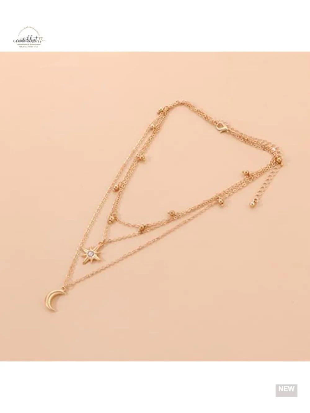 Three Tier Star Moon Charm Choker Necklace Dainty Adjustable Lightweight